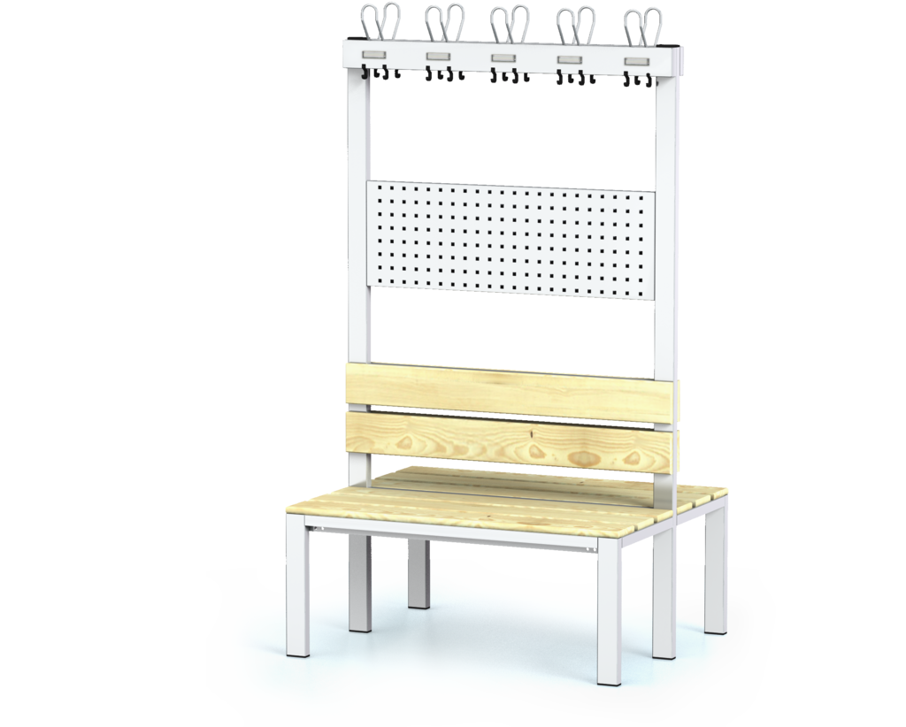 Oboustranná lavice s opěradlem a věšáky, smrkové latě - základní provedení 1800 x 1000 x 830